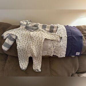 Lot of Burt's Bees Burp Clothes, Footed Onesie and Jacket 0-3 mos